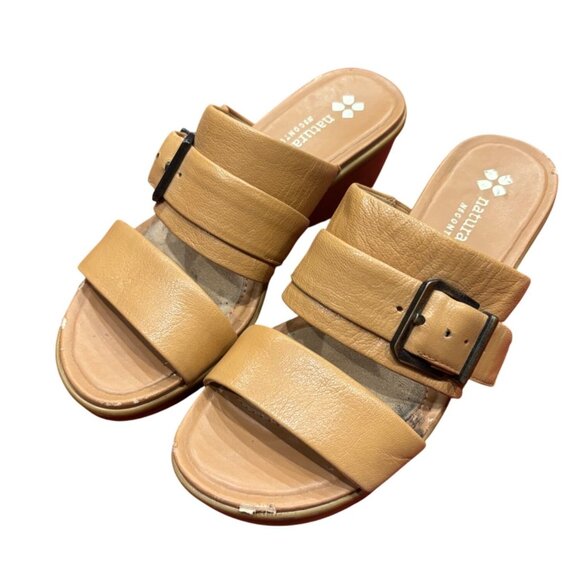 Naturalizer Aileen Womens Leather Wedge Sandals Tan Adjustable Buckle Sz 4.5 - Picture 1 of 11